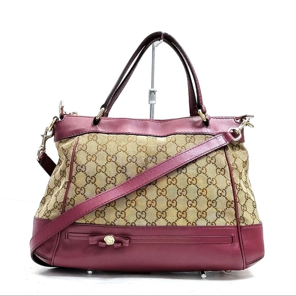 Gucci Handbags - Vintage Gucci Beige and Burgundy Shoulder Bag